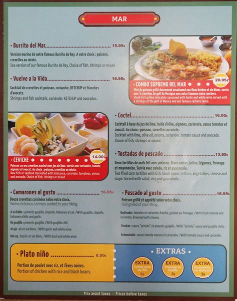 Menu at EL REY DEL TACO restaurant, Montréal, 232 Rue Jean-Talon E