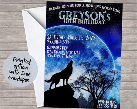 Wolf Birthday Party Invitation-wolf Birthday-howling Wolf | Etsy