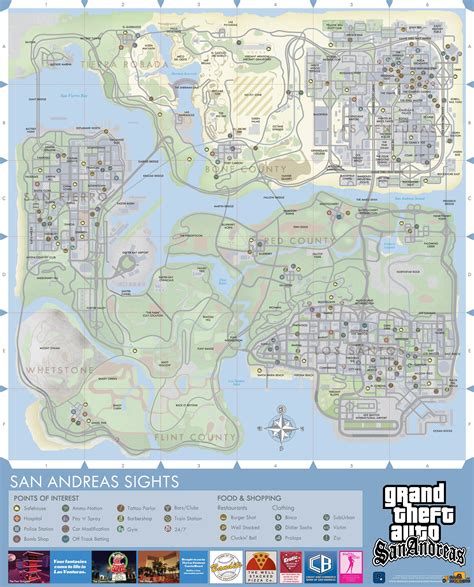 Map of attractions for GTA San Andreas