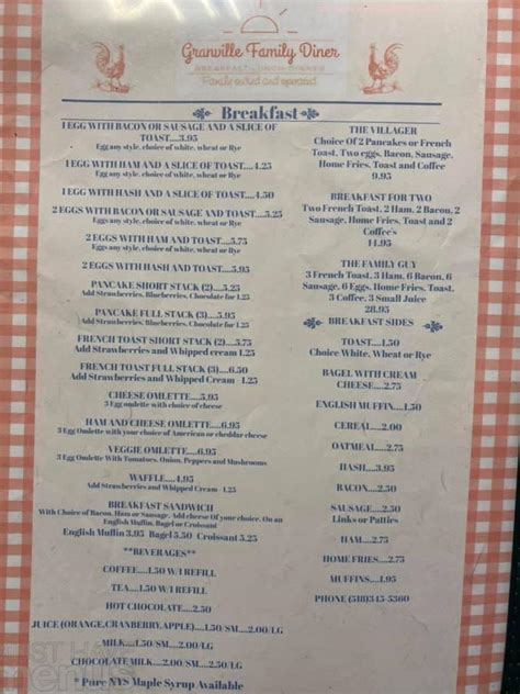 Menu at Granville Family Diner restaurant, Granville