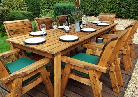 Eight Seater Solid Wood Rectangular Garden / Patio Table and Chairs Set ...