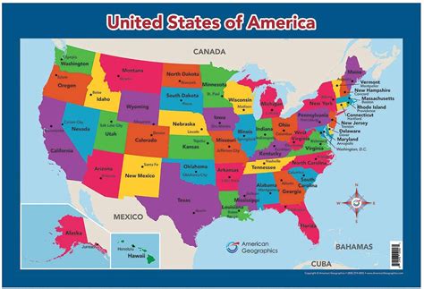 USA Map for Kids - United States Wall/Desk Map (18" x 26" Laminated ...