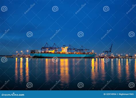 Container ship at night stock photo. Image of logistics - 32974994