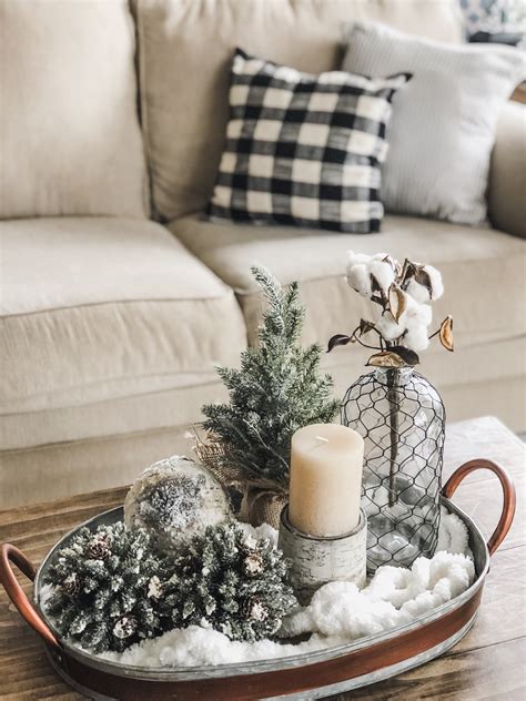 Cozy Winter Living Room decor with tray with greens and trees ...