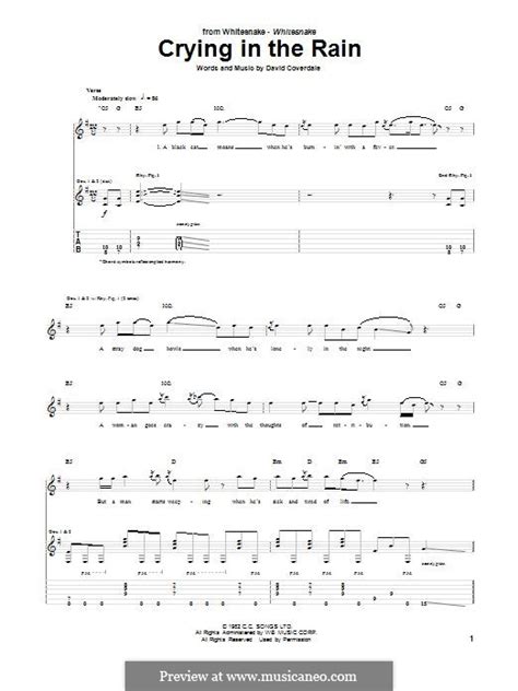 Crying In The Rain (Whitesnake) by D. Coverdale - sheet music on MusicaNeo