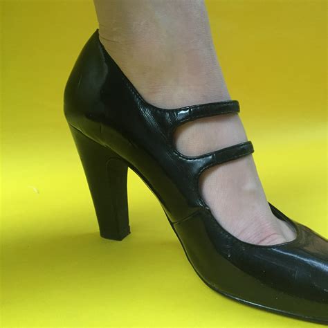 Vintage Black Patent Leather Mary Jane Heels, Women's Size 8.5, Vintage ...