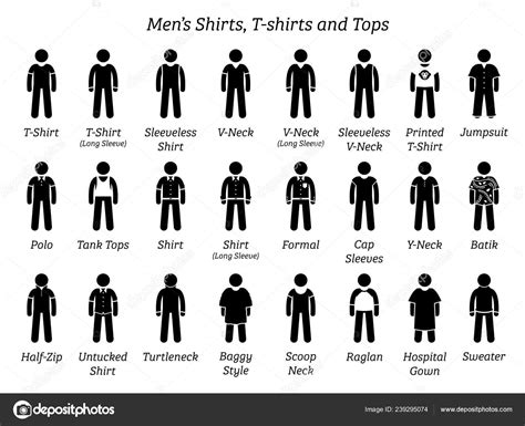 Men Shirts Shirts Tops Stick Figures Depict Set Different Types — Stock ...