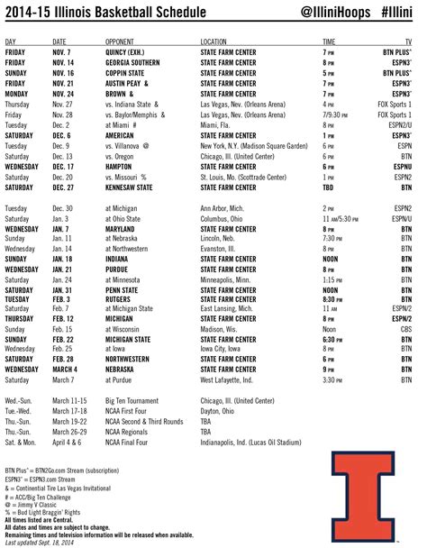 Illini Basketball Schedule Printable - Printable Calendars AT A GLANCE