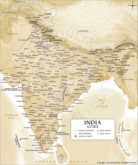 India Map with Cities HD