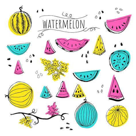 Premium Vector | Hand drawn sketch style watermelon set with color ...