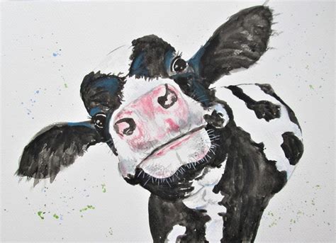 Original cow watercolour art farm animal art black and white | Etsy ...