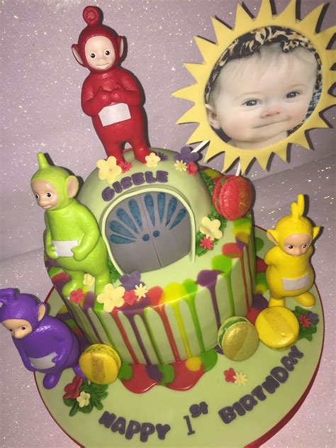 Teletubbie Drippy Cake with flooded rainbow drip | Drippy cakes ...