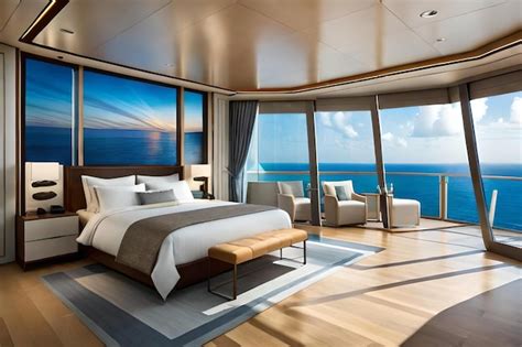 Premium Photo | A bedroom with a view of the ocean