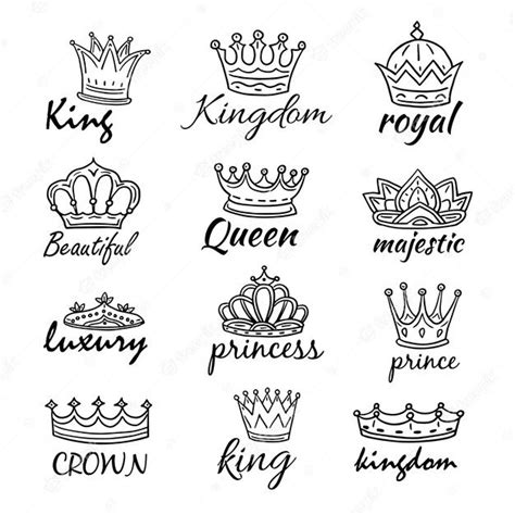 hand drawn crown logos with the words queen and prince