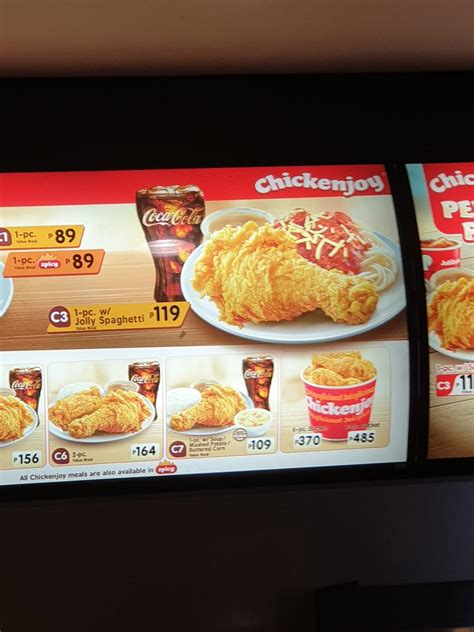 Menu at Jollibee restaurant, Malaybalay City, National Highway