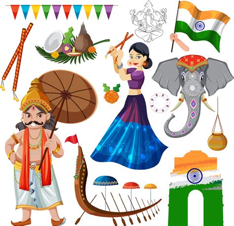 Set of Indian culture objects and symbols 7093016 Vector Art at Vecteezy