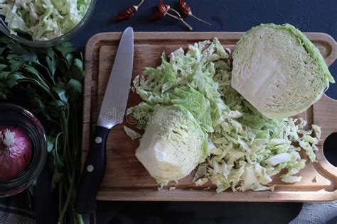 Cut the Fresh Cabbage. Cooking Concept. Stock Image - Image of lunch ...