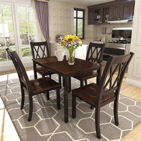 Clearance! Dining Table Set with 4 Chairs, 5 Piece Wooden Kitchen Table ...