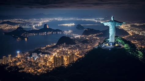 Premium AI Image | Night view of Christ the Redeemer