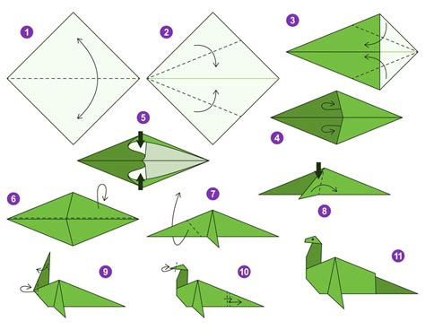 Dinosaur origami scheme tutorial moving model. Origami for kids. Step ...