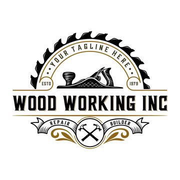 Saw Blade Cutting Wood Logo