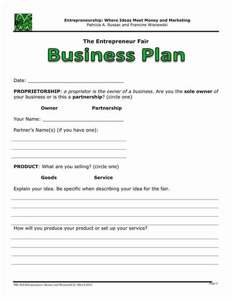 Free Printable Business Plan Template Awesome Business Plan Business ...