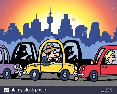 Download this stock vector: Traffic Jam, Man Stuck in Car. Vector ...