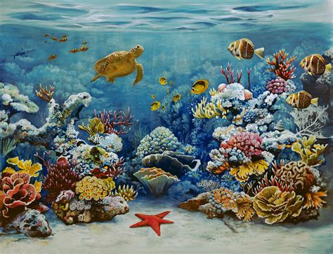 Coral reef art, Starfish painting, Coral reef drawing