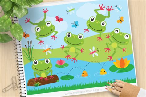 Frog on a Log Animals Clipart Graphic by MyClipArtStore · Creative Fabrica