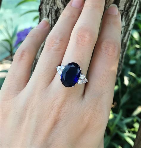 Large Blue Sapphire Oval Engagement Ring- Royal Blue Sapphire Promise ...