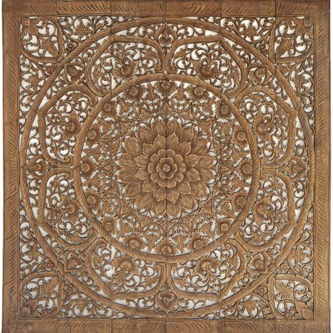 Mandala Carved Wood Wall Art Panel, Grey Headboard