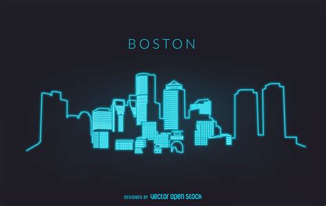 Neon Boston skyline silhouette - Free Vector | Boston skyline ...