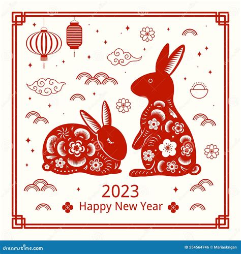 2023 Chinese New Year - Year Of The Rabbit Greeting Banner. Vector ...