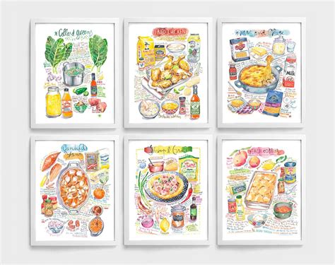 Soul Food Set of 6 Posters Southern Kitchen Decor Watercolor - Etsy