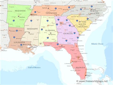 Southeastern US political map - by freeworldmaps.net