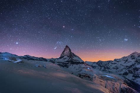 Night Winter Landscape Of Matterhorn Photograph by Coolbiere Photograph ...