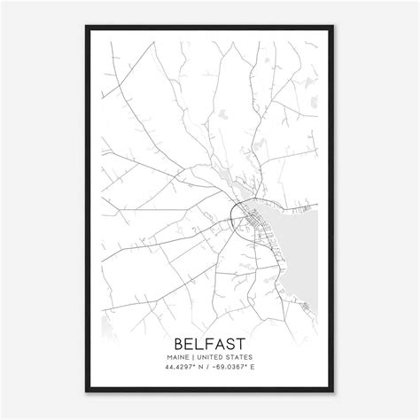 Belfast Maine Map Poster, Modern Home Decor Wall Art Print - Custom ...