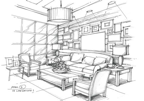 Living room Interior Architecture Sketch, Perspective Drawing ...