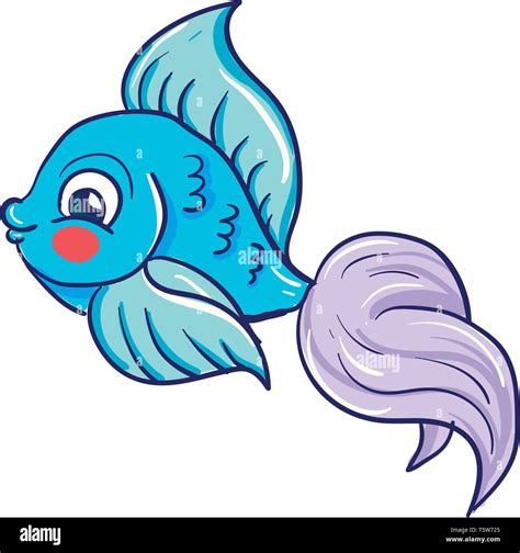 A pretty blue fish with a lavender tail and a red cheek vector color ...