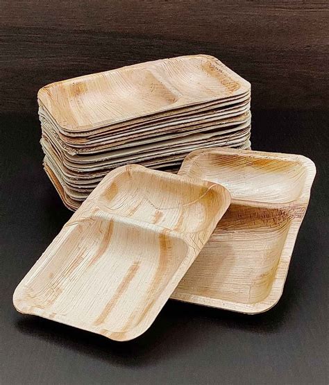 9"x10" Eco-friendly Disposable Areca Leaf Plates - 2 Compartments