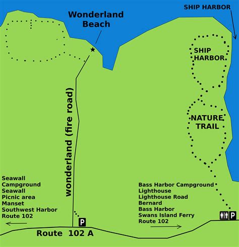 Map of Wonderland and Ship Harbor Nature Trail in Acadia National Park ...