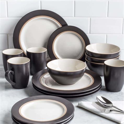 Thomson Pottery Kensington Stoneware Dinnerware - Set of 16 (Brown ...