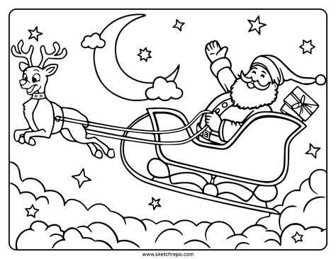 Santa and Reindeer Coloring Pages - Sketch Repo