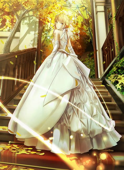 HD wallpaper: yellow haired female in wedding gown anime character ...