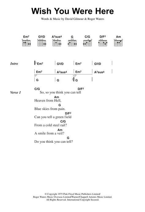 Wish You Were Here by Pink Floyd - Guitar Chords/Lyrics - Guitar Instructor