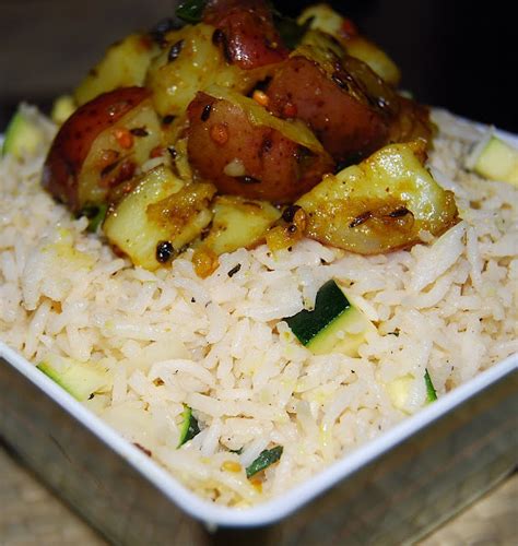 Rice Salad with Warm Potato Subzi • Holy Cow! Vegan Recipes