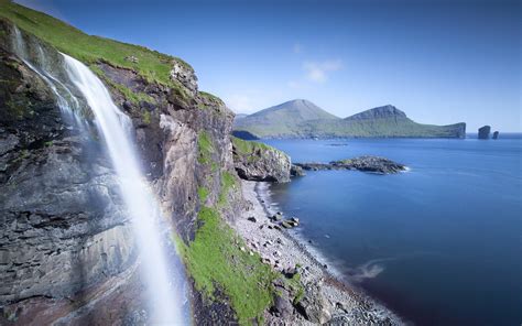 Time-lapse photography of waterfalls, waterfall, beach, mountains ...