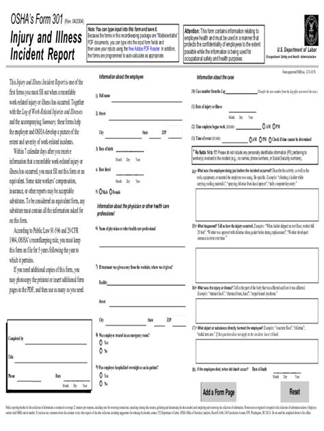 Osha 301 Form - Fill Online, Printable, Fillable, Blank | pdfFiller