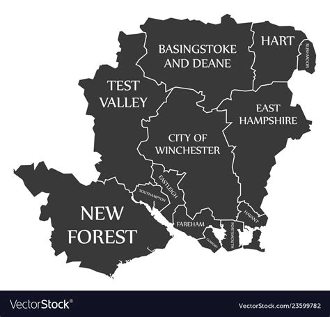 Hampshire county england uk black map with white Vector Image