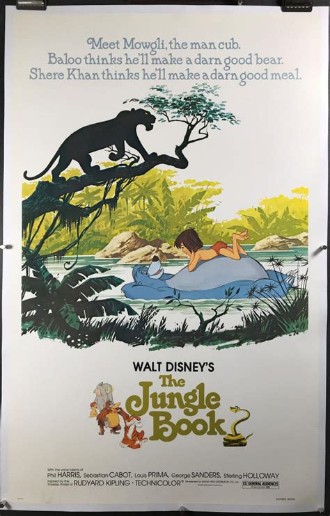 WALT DISNEY'S THE JUNGLE BOOK, Original Vintage Linen Backed Movie ...